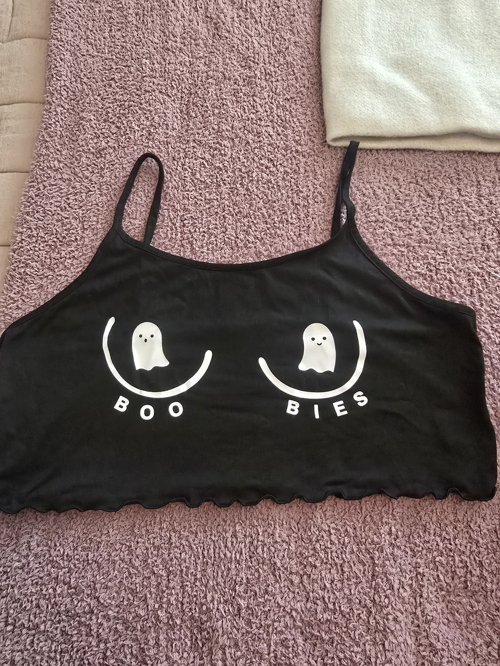 Black Crop Cami with White Ghost 'Boo Bies' Graphic